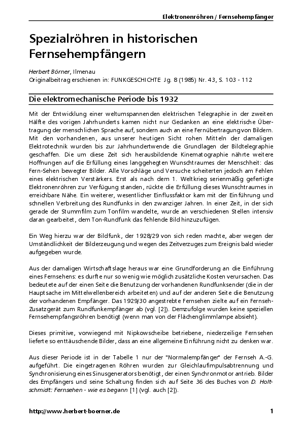 Spezialröhren in historischen Fernsehempfängern