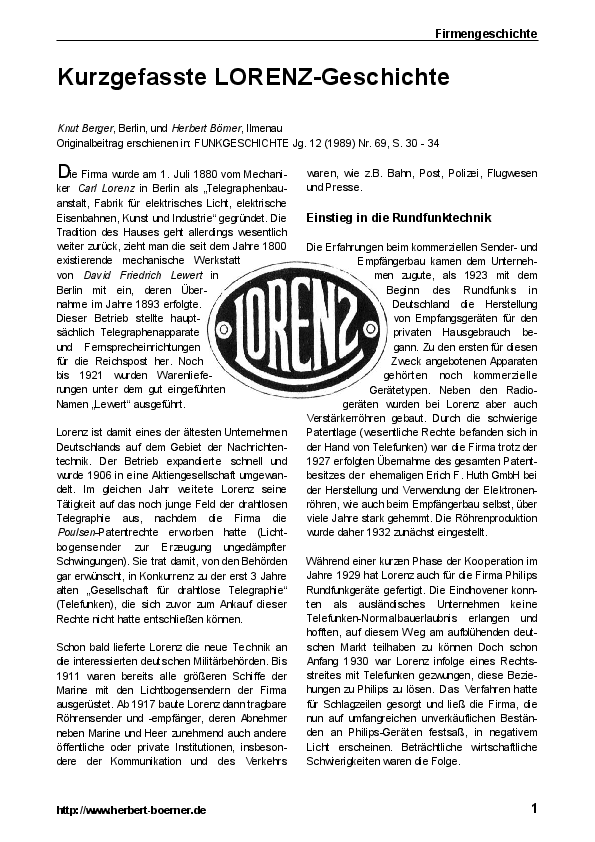 Kurzgefasste LORENZ-Geschichte